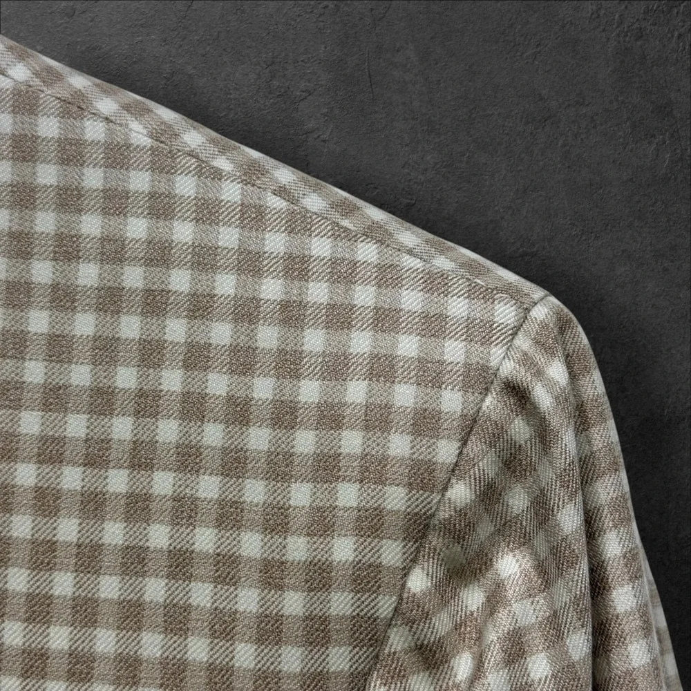 Kiton Napoli 100% Cashmere Gingham Sport Coat Blazer Tan White Mens 52‎ IT 42 US